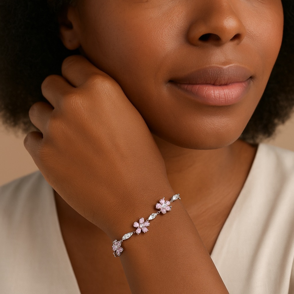 “Blossom Radiance” Pink Crystal Flower Bracelet